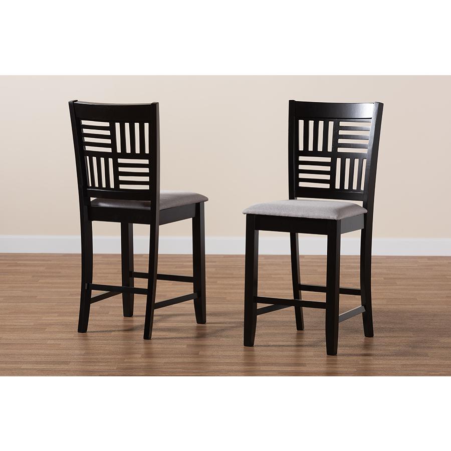 Deanna Modern Grey Fabric and Dark Brown Finished Wood 2-Piece Counter Stool Set. Picture 8