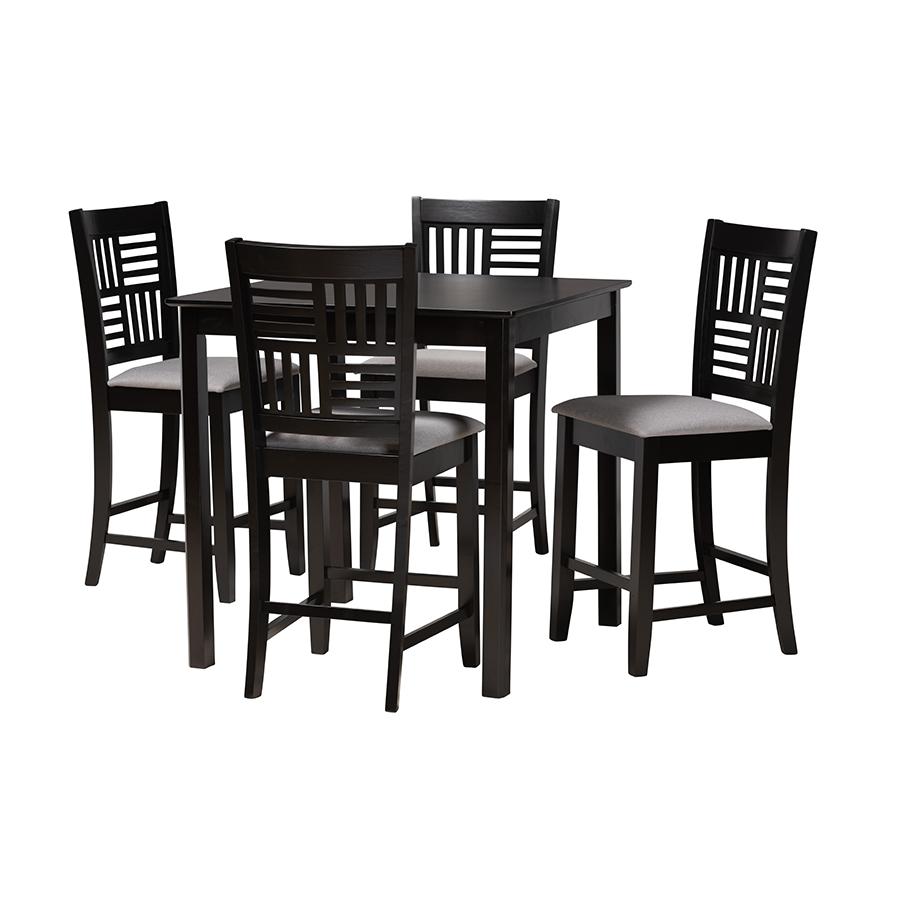 Deanna Modern Grey Fabric and Dark Brown Finished Wood 5-Piece Pub Set. Picture 1