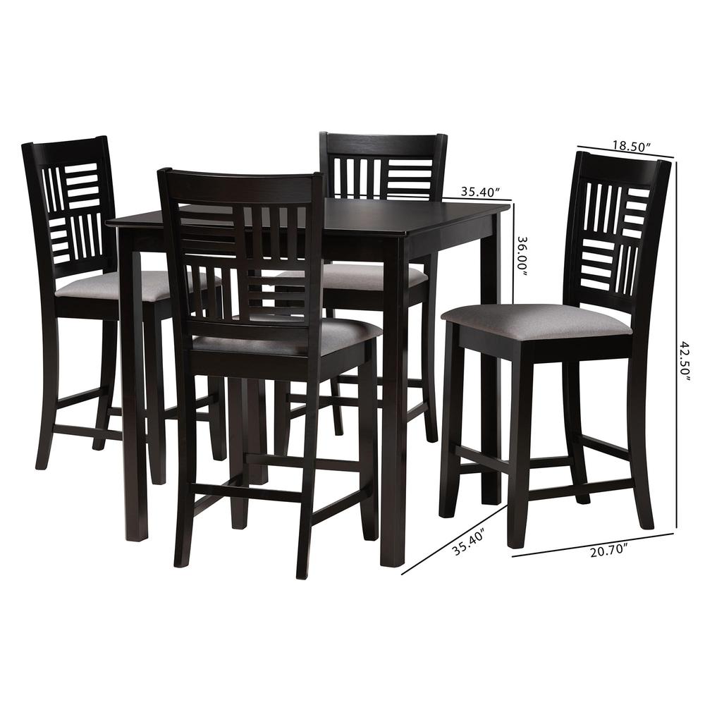 Deanna Modern Grey Fabric and Dark Brown Finished Wood 5-Piece Pub Set. Picture 19