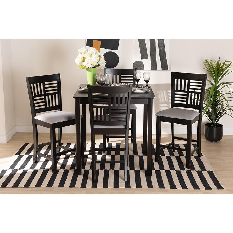 Deanna Modern Grey Fabric and Dark Brown Finished Wood 5-Piece Pub Set. Picture 8