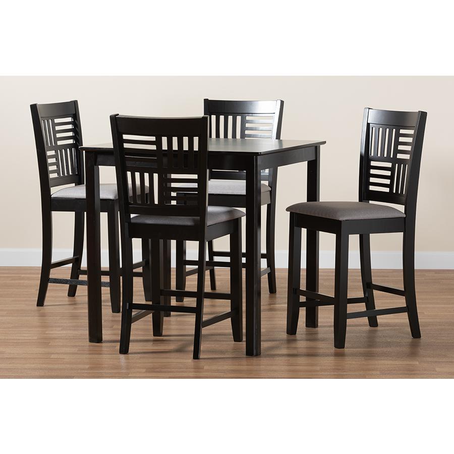 Deanna Modern Grey Fabric and Dark Brown Finished Wood 5-Piece Pub Set. Picture 9