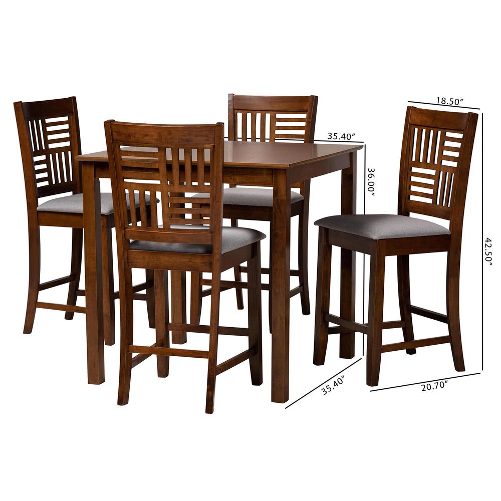 Deanna Modern Grey Fabric and Walnut Brown Finished Wood 5-Piece Pub Set. Picture 19