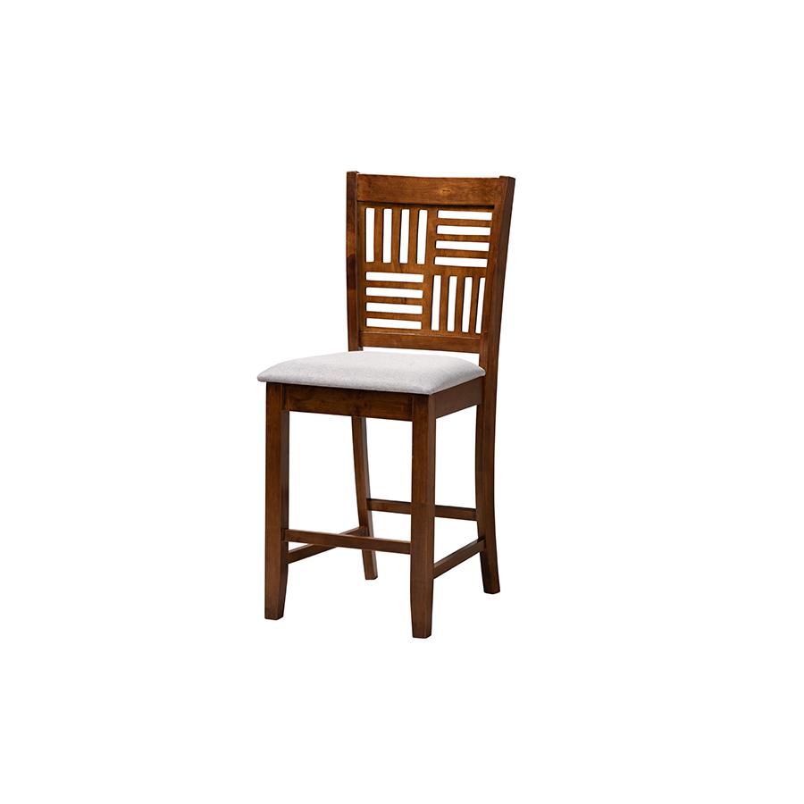 Deanna Modern Grey Fabric and Walnut Brown Finished Wood 5-Piece Pub Set. Picture 2