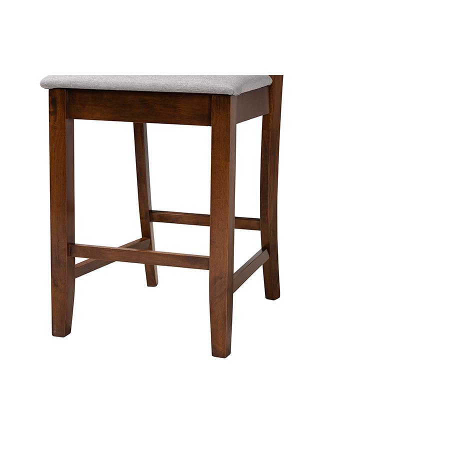 Deanna Modern Grey Fabric and Walnut Brown Finished Wood 5-Piece Pub Set. Picture 6