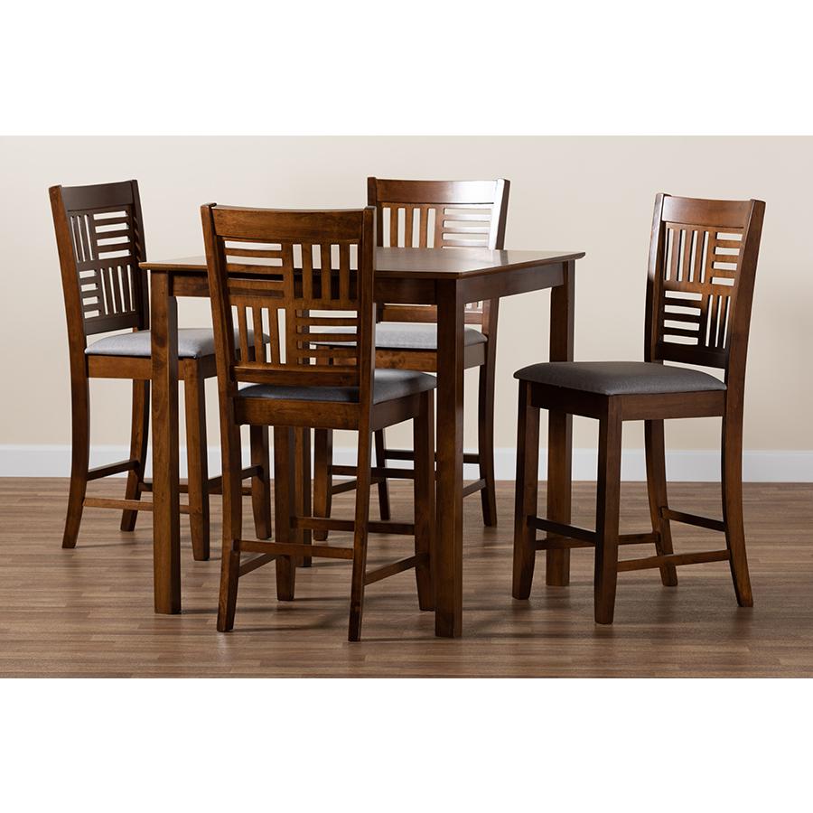 Deanna Modern Grey Fabric and Walnut Brown Finished Wood 5-Piece Pub Set. Picture 9