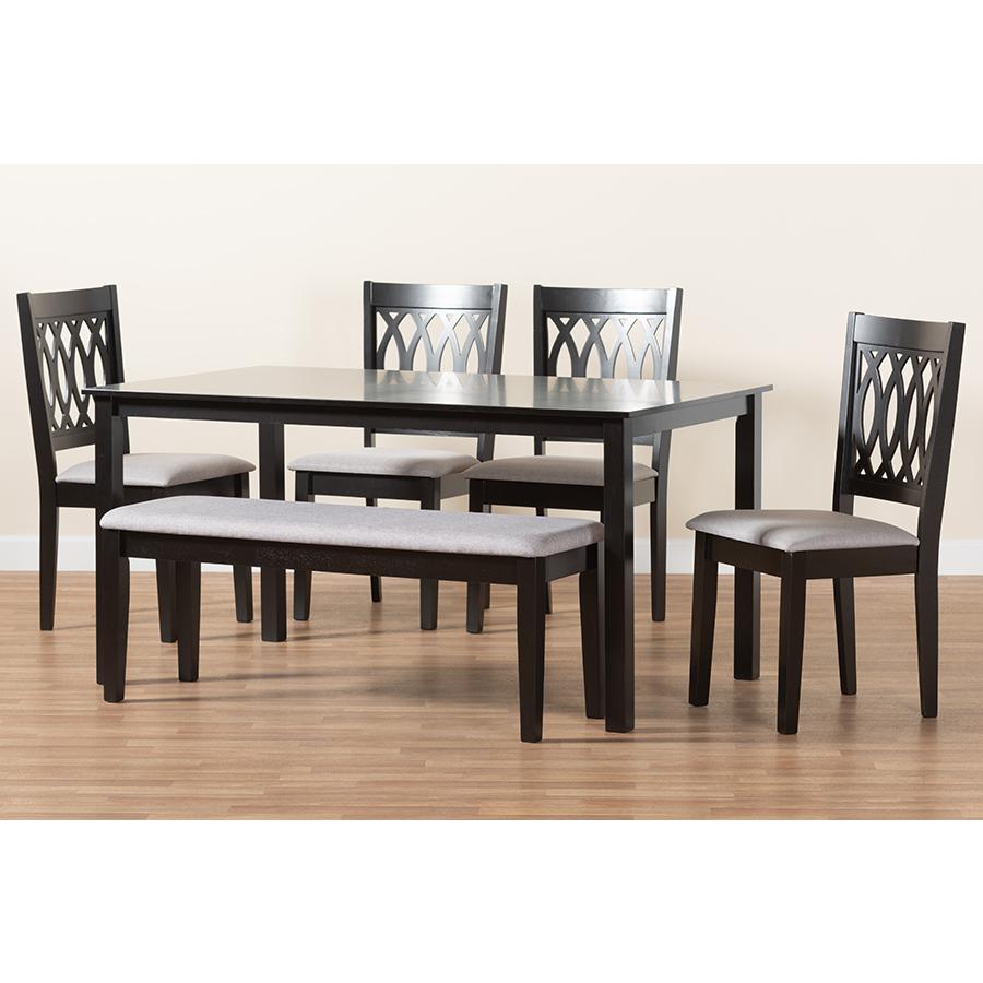 Florencia Modern Grey Fabric and Espresso Brown Finished Wood 6-Piece Dining Set. Picture 10