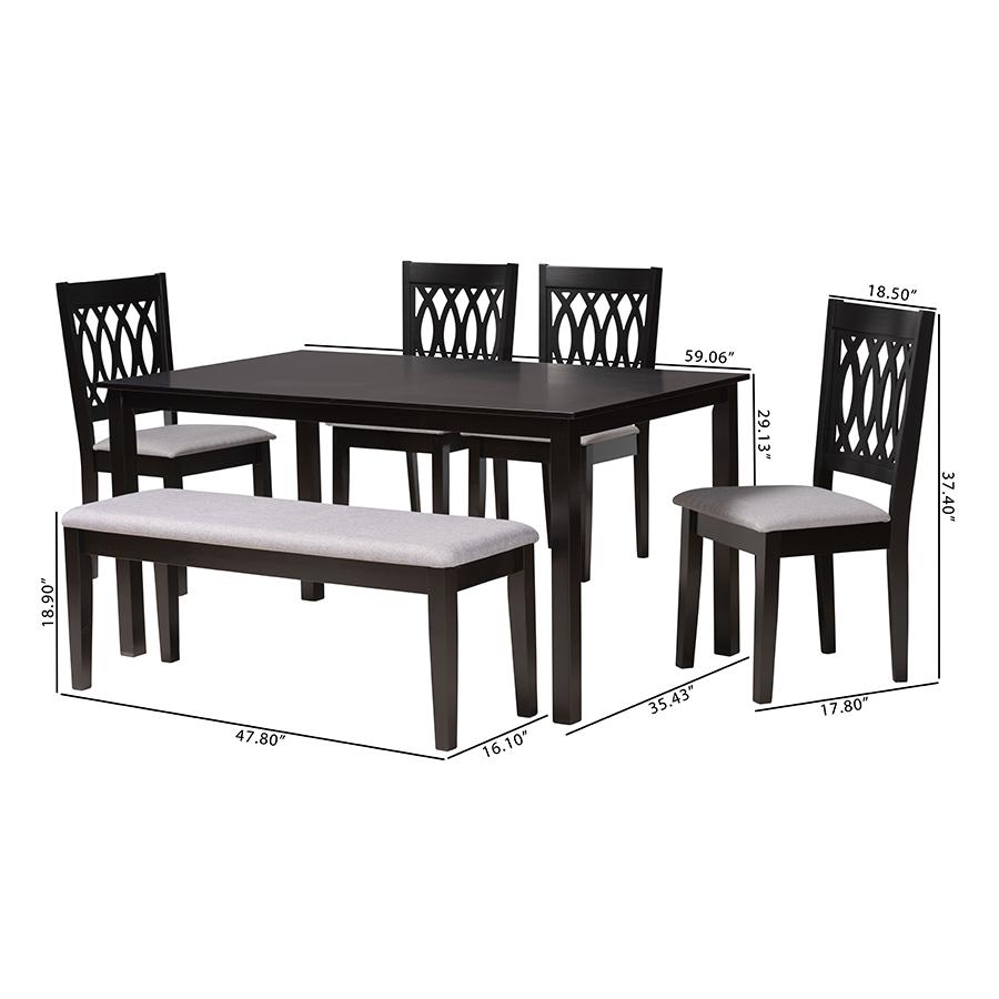 Florencia Modern Grey Fabric and Espresso Brown Finished Wood 6-Piece Dining Set. Picture 11