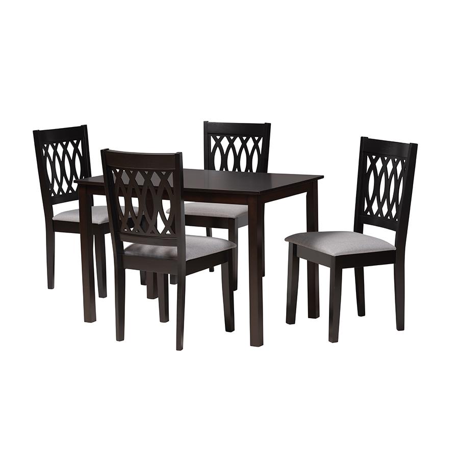 Florencia Modern Grey Fabric and Espresso Brown Finished Wood 5-Piece Dining Set. Picture 1