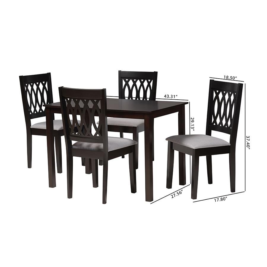 Florencia Modern Grey Fabric and Espresso Brown Finished Wood 5-Piece Dining Set. Picture 10