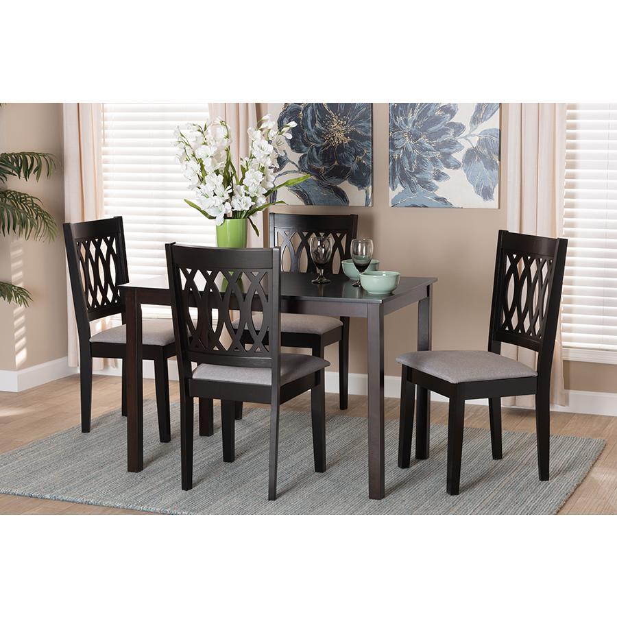 Florencia Modern Grey Fabric and Espresso Brown Finished Wood 5-Piece Dining Set. Picture 8