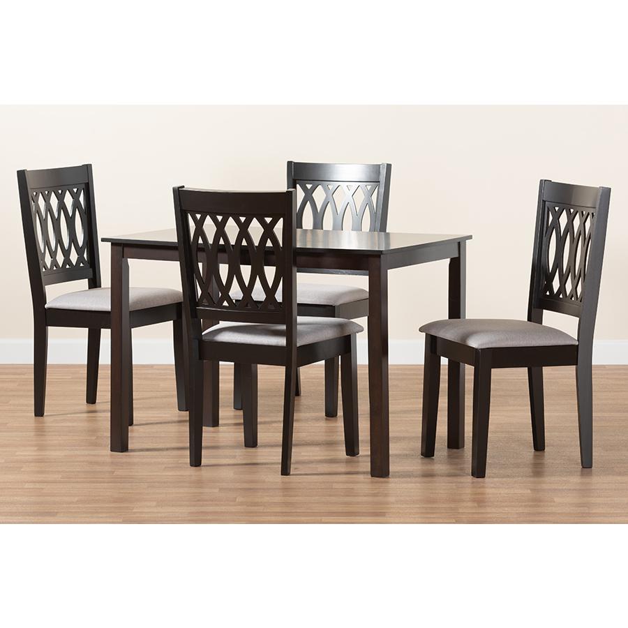Florencia Modern Grey Fabric and Espresso Brown Finished Wood 5-Piece Dining Set. Picture 9