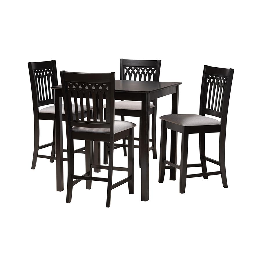 Genesis Modern Grey Fabric and Dark Brown Finished Wood 5-Piece Pub Set. Picture 1
