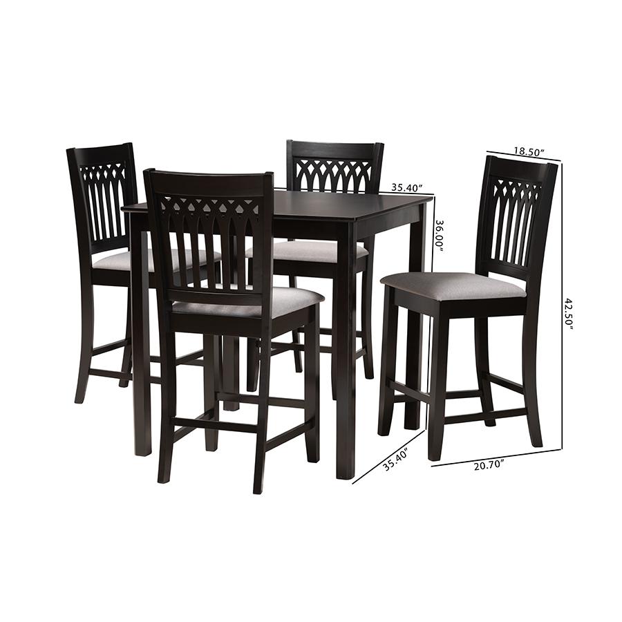 Genesis Modern Grey Fabric and Dark Brown Finished Wood 5-Piece Pub Set. Picture 10