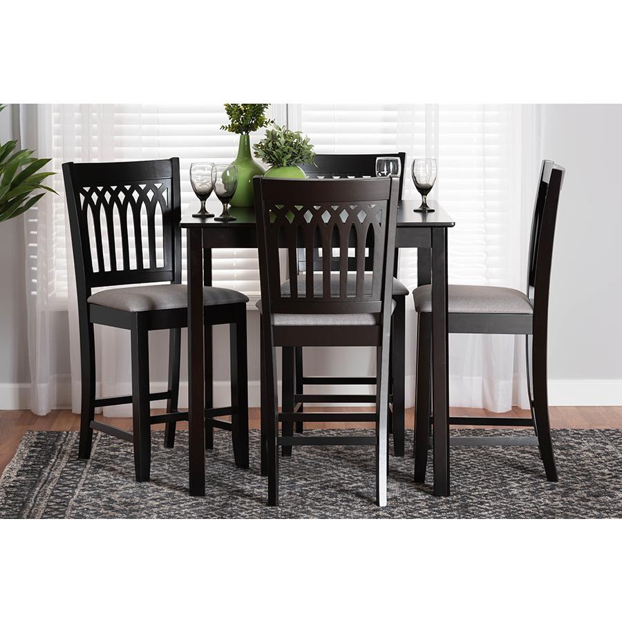 Genesis Modern Grey Fabric and Dark Brown Finished Wood 5-Piece Pub Set. Picture 8