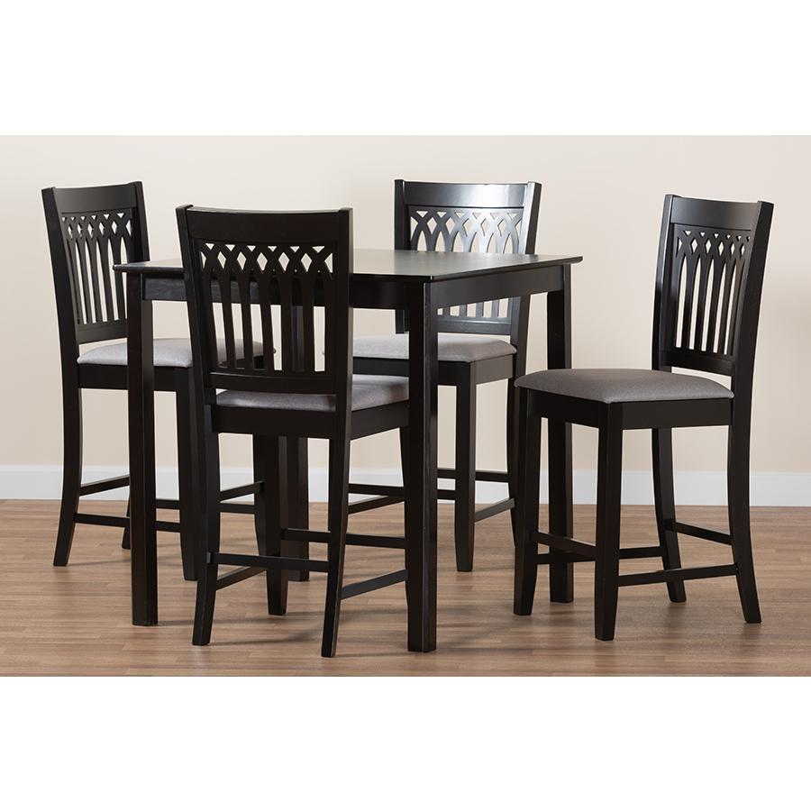 Genesis Modern Grey Fabric and Dark Brown Finished Wood 5-Piece Pub Set. Picture 9