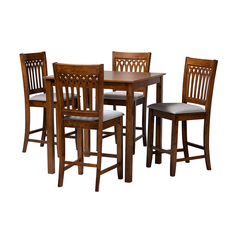 Genesis Modern Grey Fabric and Walnut Brown Finished Wood 5-Piece Pub Set. Picture 1