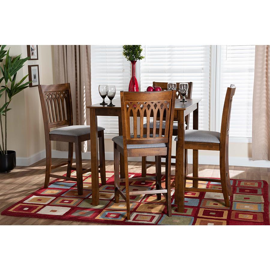 Genesis Modern Grey Fabric and Walnut Brown Finished Wood 5-Piece Pub Set. Picture 8