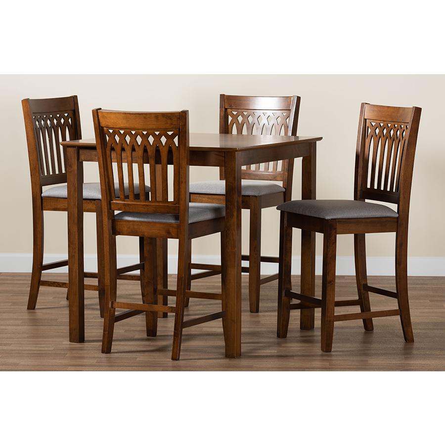 Genesis Modern Grey Fabric and Walnut Brown Finished Wood 5-Piece Pub Set. Picture 9