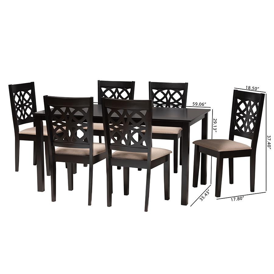 Abigail Modern Beige Fabric and Dark Brown Finished Wood 7-Piece Dining Set. Picture 10