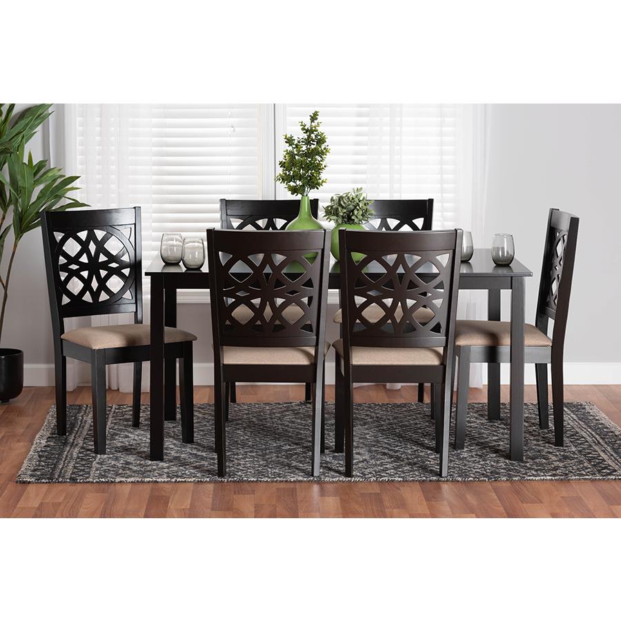 Abigail Modern Beige Fabric and Dark Brown Finished Wood 7-Piece Dining Set. Picture 8
