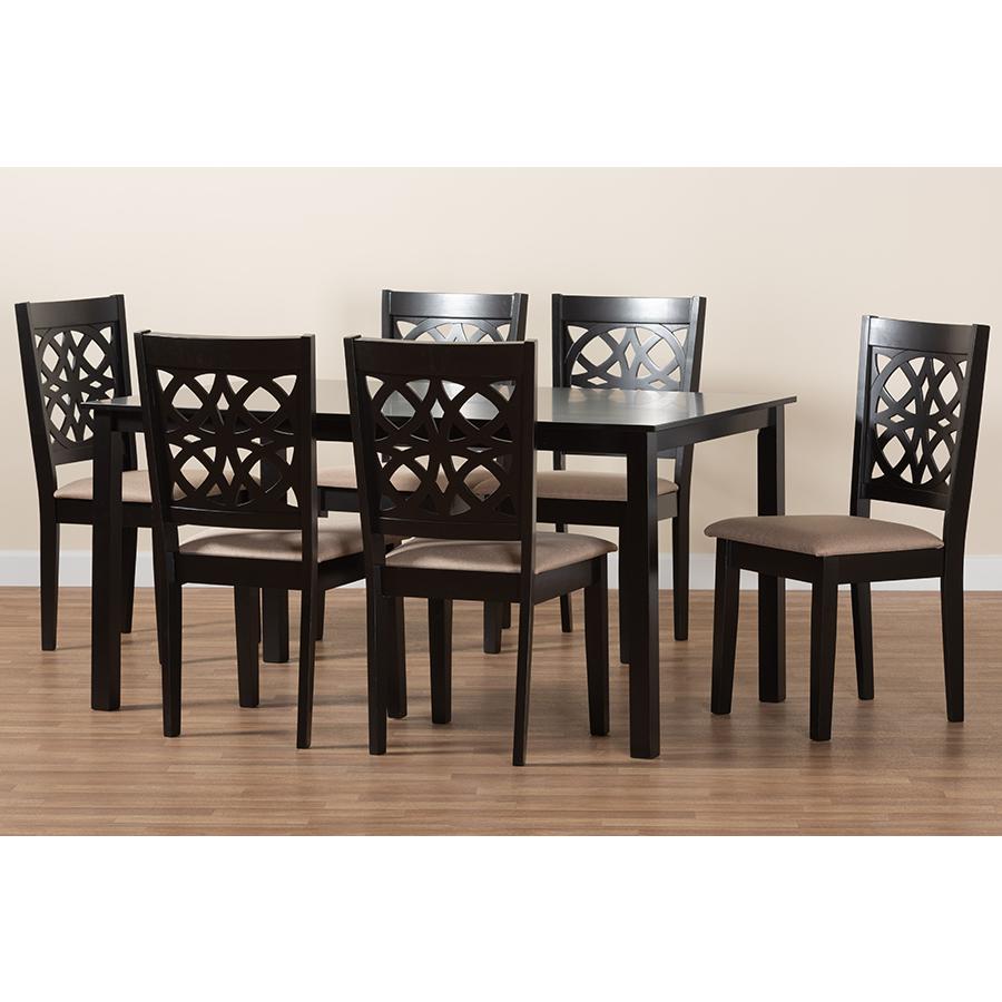 Abigail Modern Beige Fabric and Dark Brown Finished Wood 7-Piece Dining Set. Picture 9