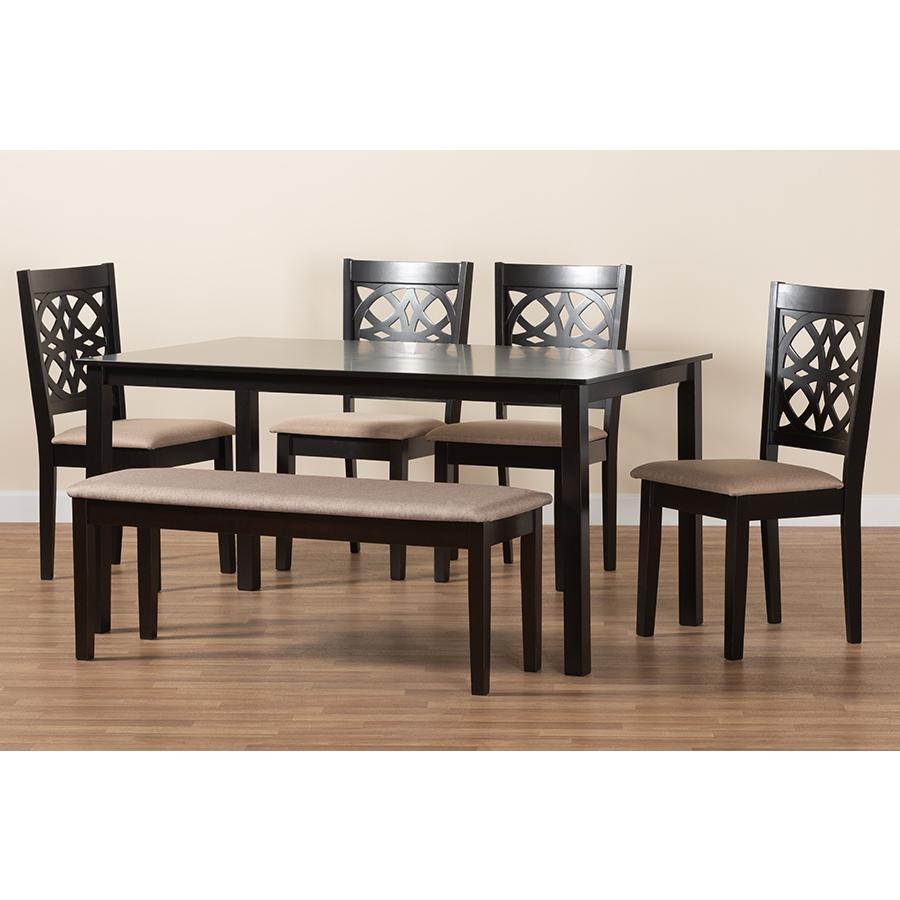 Abigail Modern Beige Fabric and Dark Brown Finished Wood 6-Piece Dining Set. Picture 10