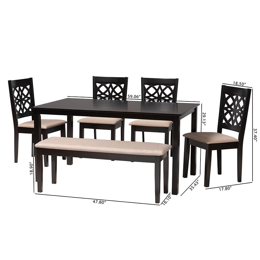 Abigail Modern Beige Fabric and Dark Brown Finished Wood 6-Piece Dining Set. Picture 11