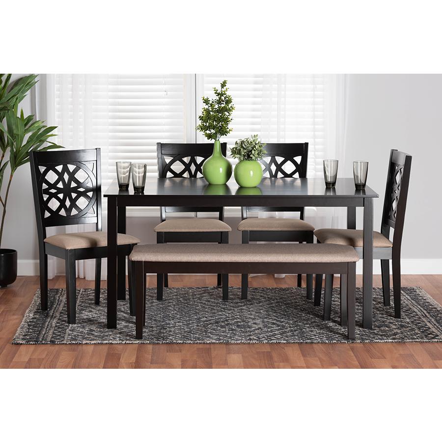 Abigail Modern Beige Fabric and Dark Brown Finished Wood 6-Piece Dining Set. Picture 9