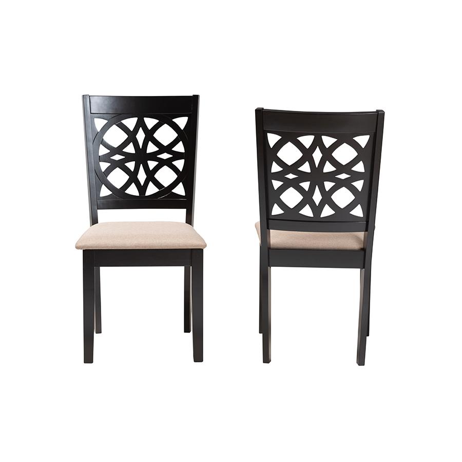 Beige Fabric and Dark Brown Finished Wood 2-Piece Dining Chair Set. Picture 2