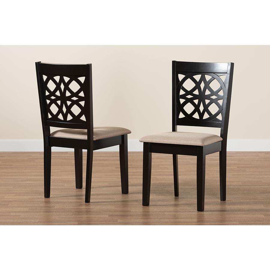 Beige Fabric and Dark Brown Finished Wood 2-Piece Dining Chair Set. Picture 8