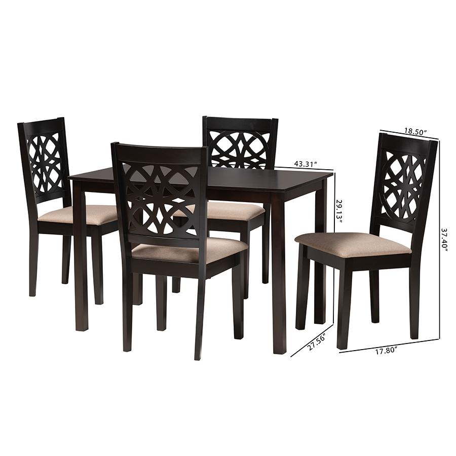 Abigail Modern Beige Fabric and Dark Brown Finished Wood 5-Piece Dining Set. Picture 10