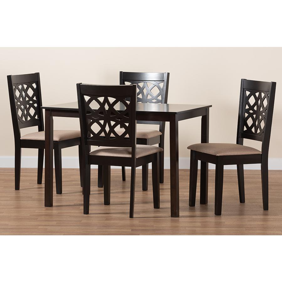 Abigail Modern Beige Fabric and Dark Brown Finished Wood 5-Piece Dining Set. Picture 9