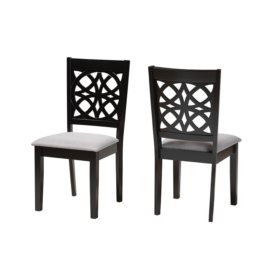 Abigail Modern Grey Fabric and Dark Brown Finished Wood 2-Piece Dining Chair Set. Picture 1
