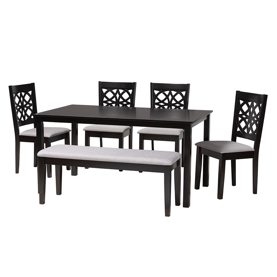 Abigail Modern Grey Fabric and Dark Brown Finished Wood 6-Piece Dining Set. Picture 1