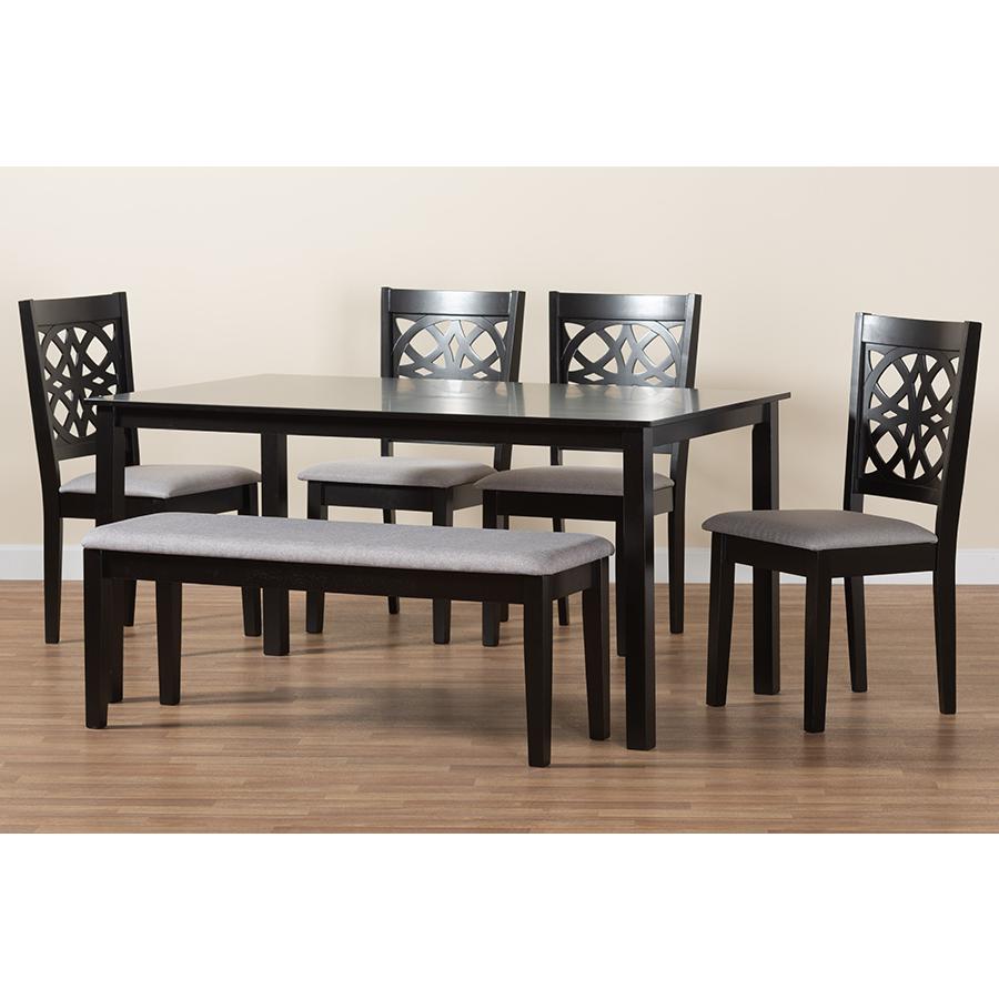 Abigail Modern Grey Fabric and Dark Brown Finished Wood 6-Piece Dining Set. Picture 10