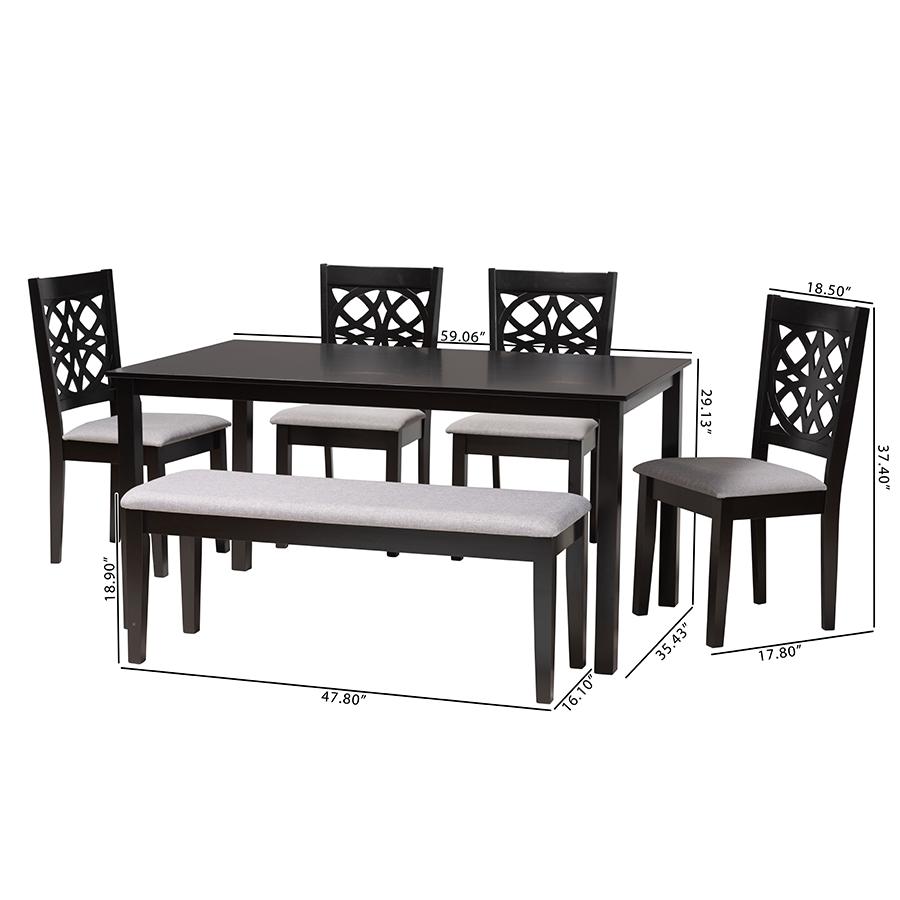 Abigail Modern Grey Fabric and Dark Brown Finished Wood 6-Piece Dining Set. Picture 11