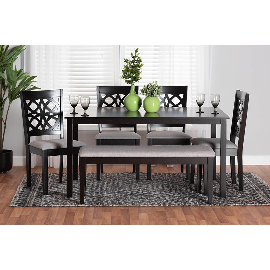 Abigail Modern Grey Fabric and Dark Brown Finished Wood 6-Piece Dining Set. Picture 9