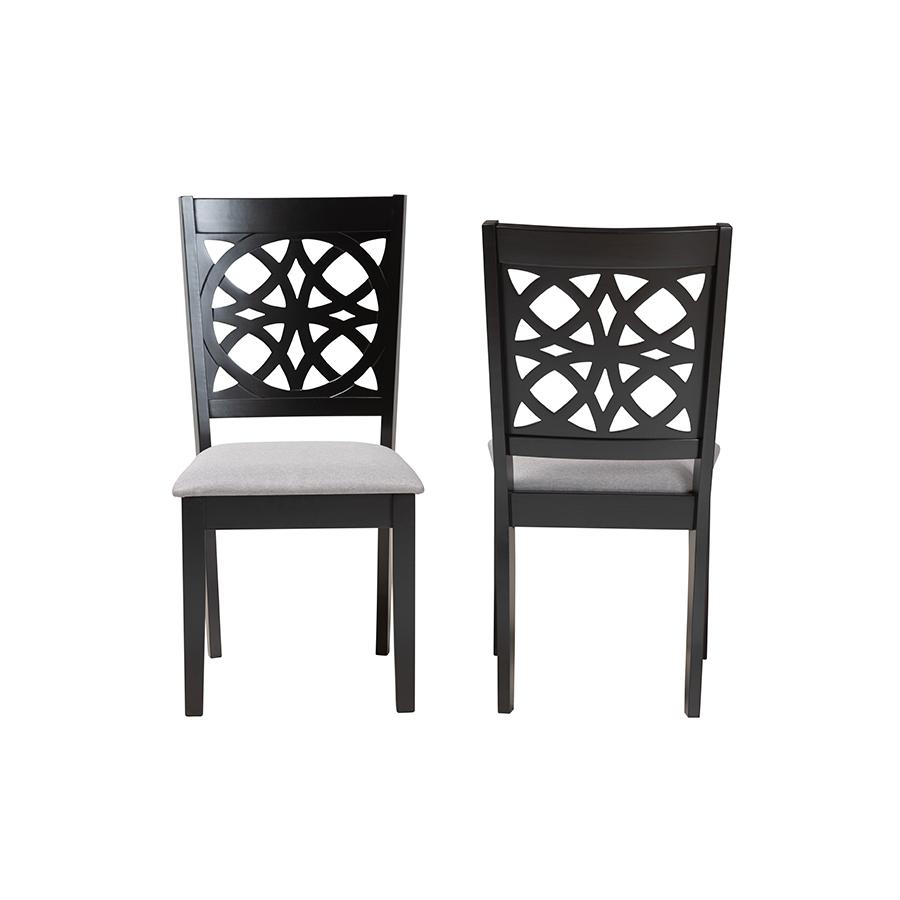 Abigail Modern Grey Fabric and Dark Brown Finished Wood 2-Piece Dining Chair Set. Picture 2