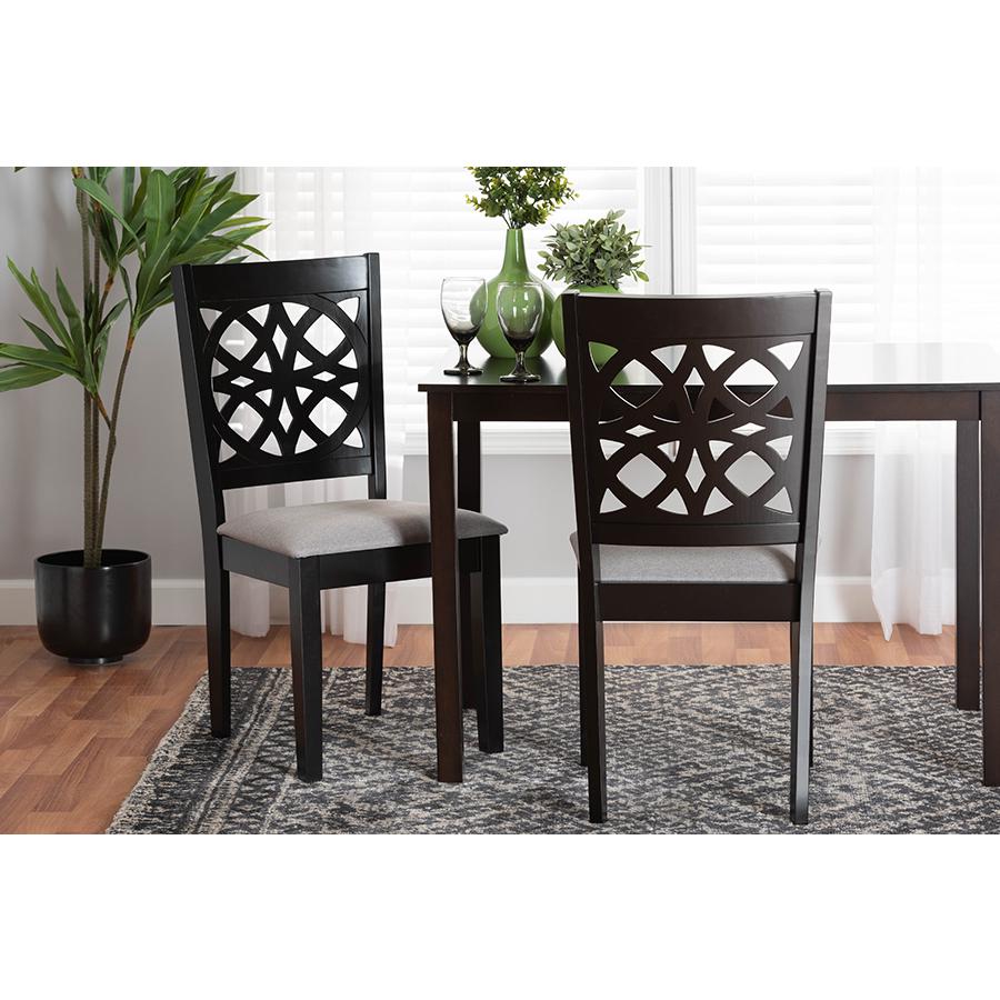 Abigail Modern Grey Fabric and Dark Brown Finished Wood 2-Piece Dining Chair Set. Picture 7