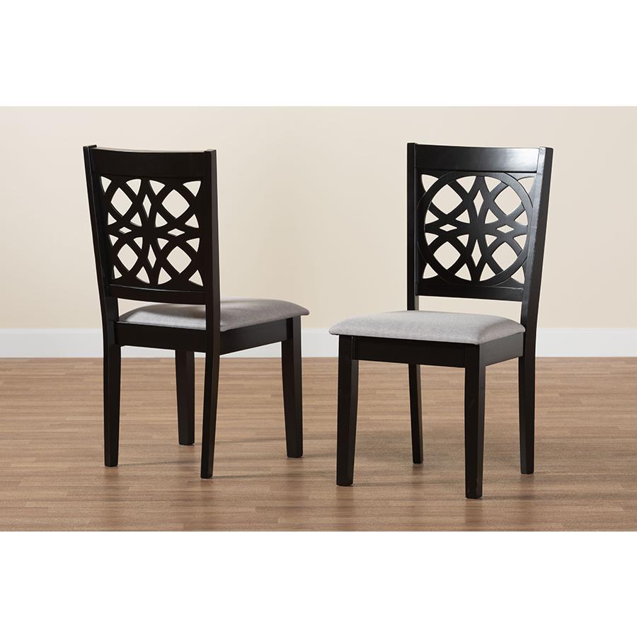 Abigail Modern Grey Fabric and Dark Brown Finished Wood 2-Piece Dining Chair Set. Picture 8