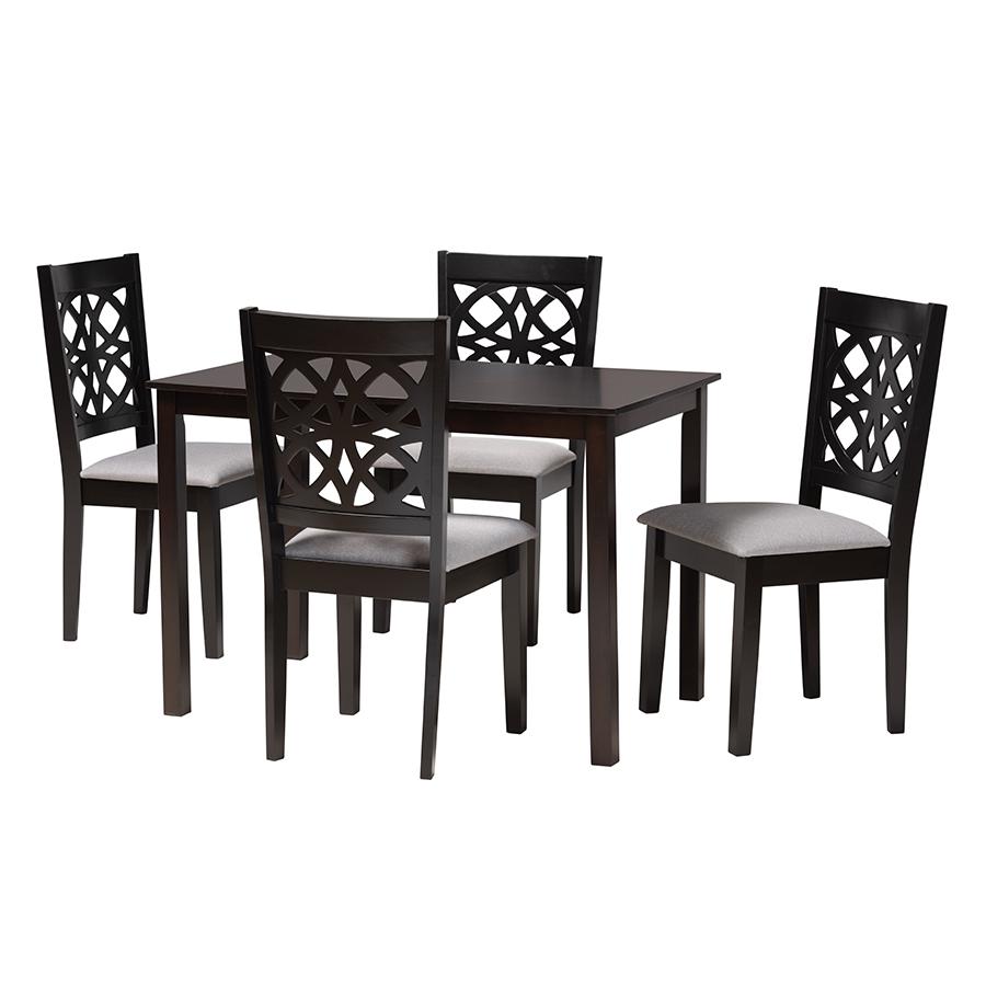 Abigail Modern Grey Fabric and Dark Brown Finished Wood 5-Piece Dining Set. Picture 1