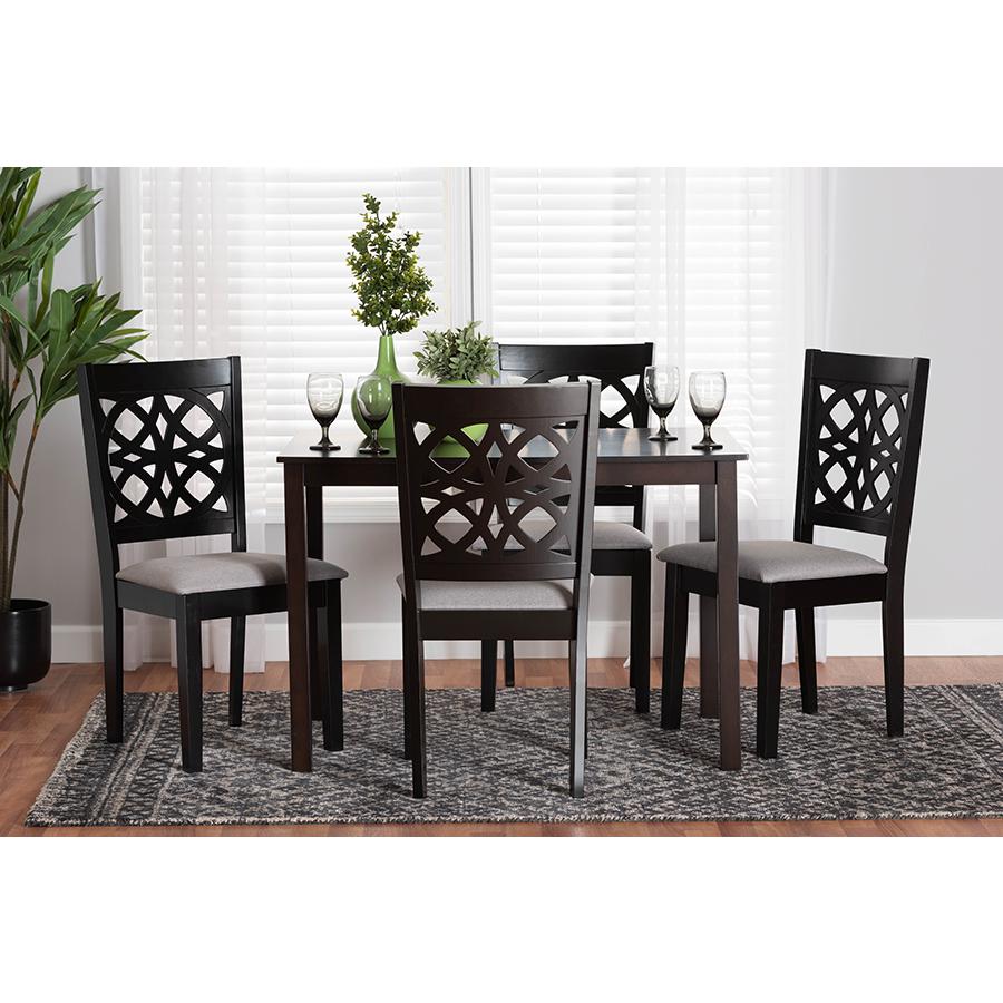 Abigail Modern Grey Fabric and Dark Brown Finished Wood 5-Piece Dining Set. Picture 8