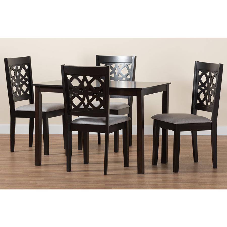 Abigail Modern Grey Fabric and Dark Brown Finished Wood 5-Piece Dining Set. Picture 9