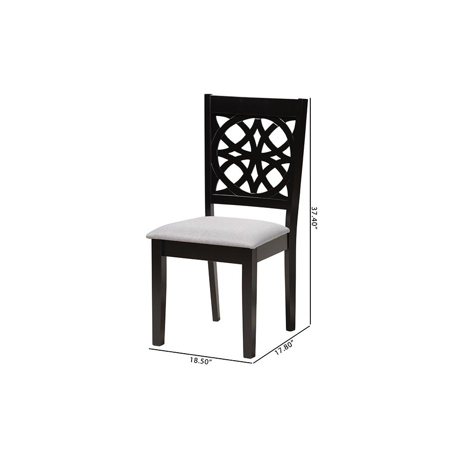 Abigail Modern Grey Fabric and Dark Brown Finished Wood 2-Piece Dining Chair Set. Picture 9