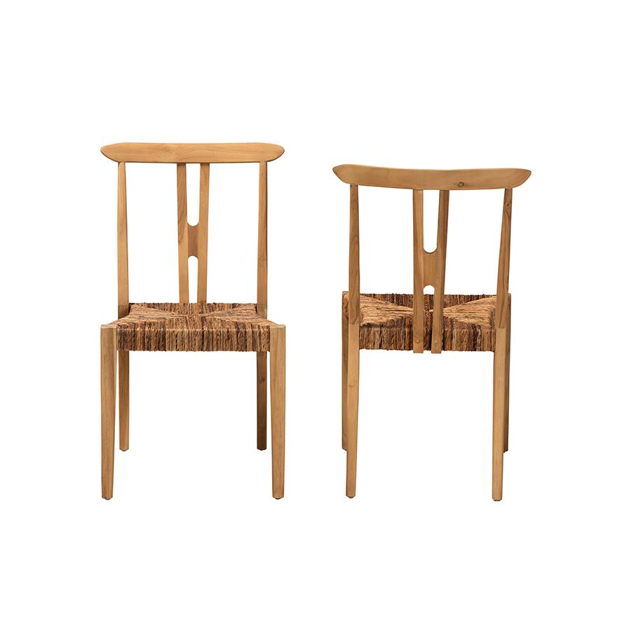 Bohemian Natural Brown Teak Wood and Seagrass 2-Piece Dining Chair Set. Picture 2