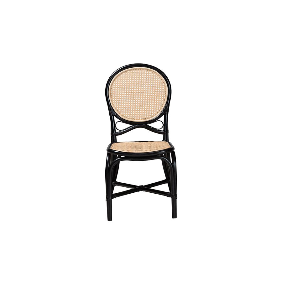 Two-Tone Black and Natural Brown Rattan Dining Chair. Picture 2