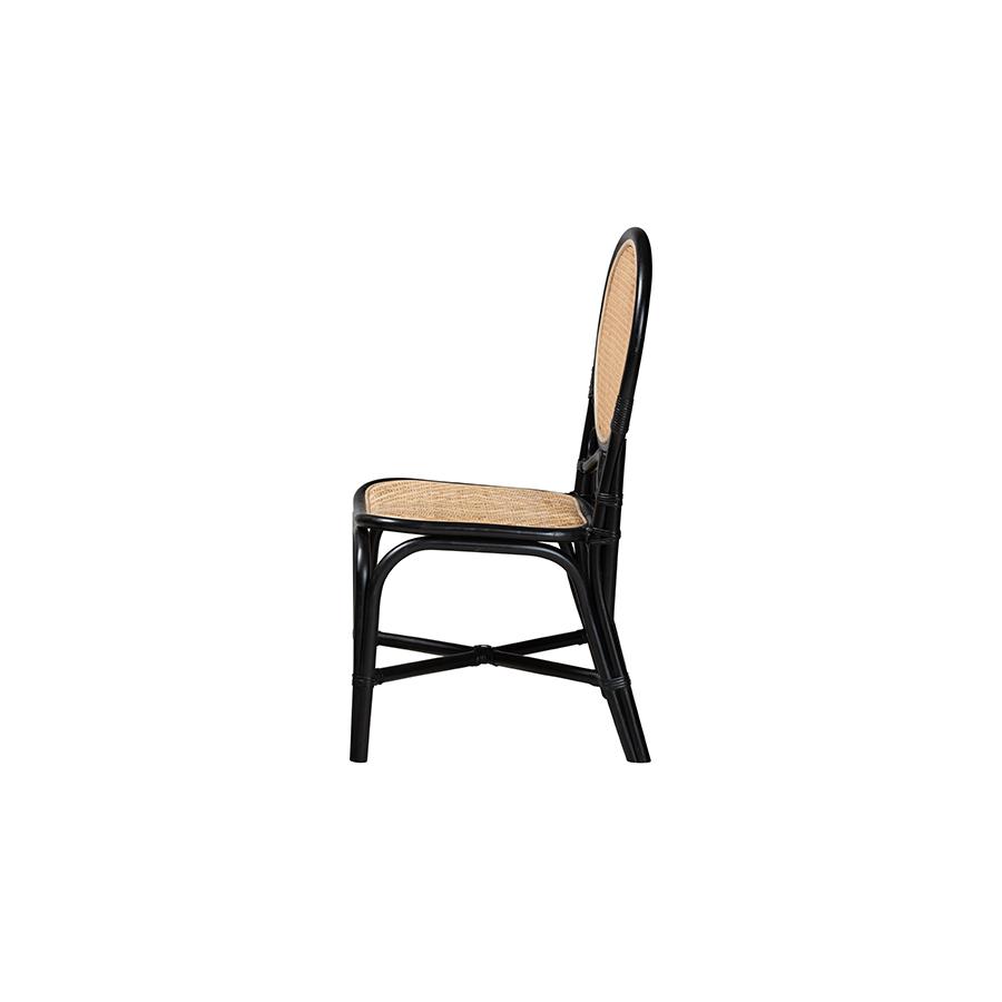 Two-Tone Black and Natural Brown Rattan Dining Chair. Picture 3