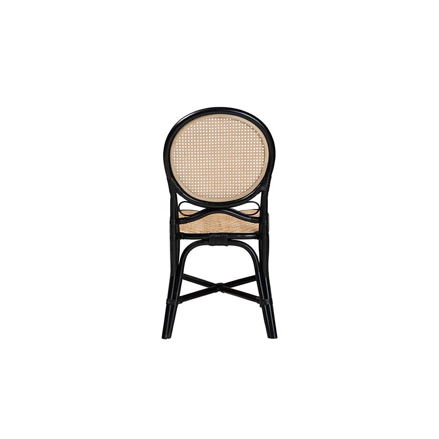 Two-Tone Black and Natural Brown Rattan Dining Chair. Picture 4