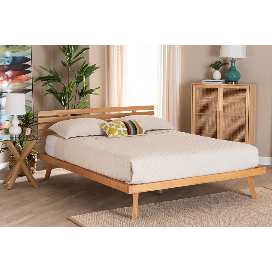 Joaquin Modern Japandi Rustic Brown Finished Wood Full Size Platform Bed. Picture 7