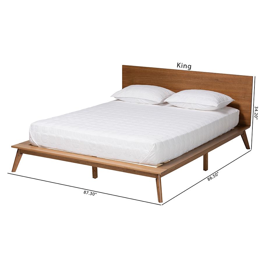Wheatley Mid-Century Modern Walnut Brown Finished Wood Queen Size Platform Bed. Picture 10